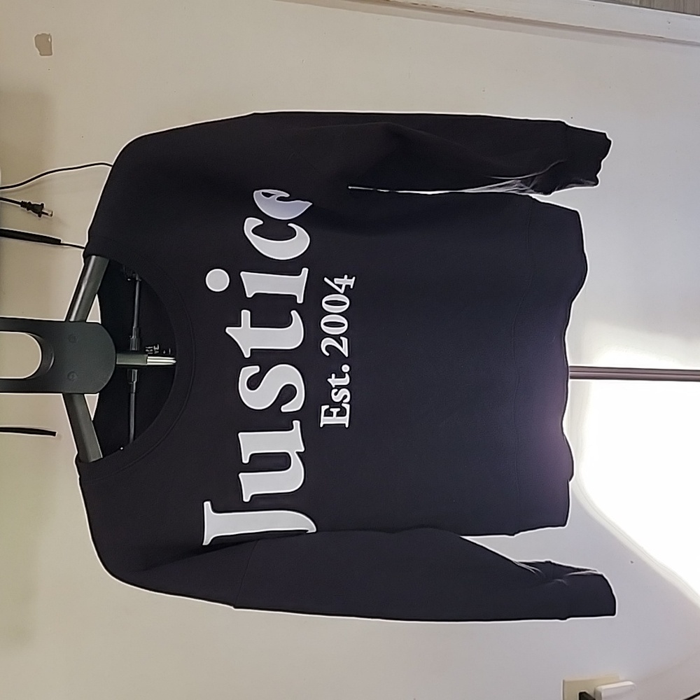 Plus-size Women's Justice Logo Sweatshirt,  Black w/White Lettering, Size 20